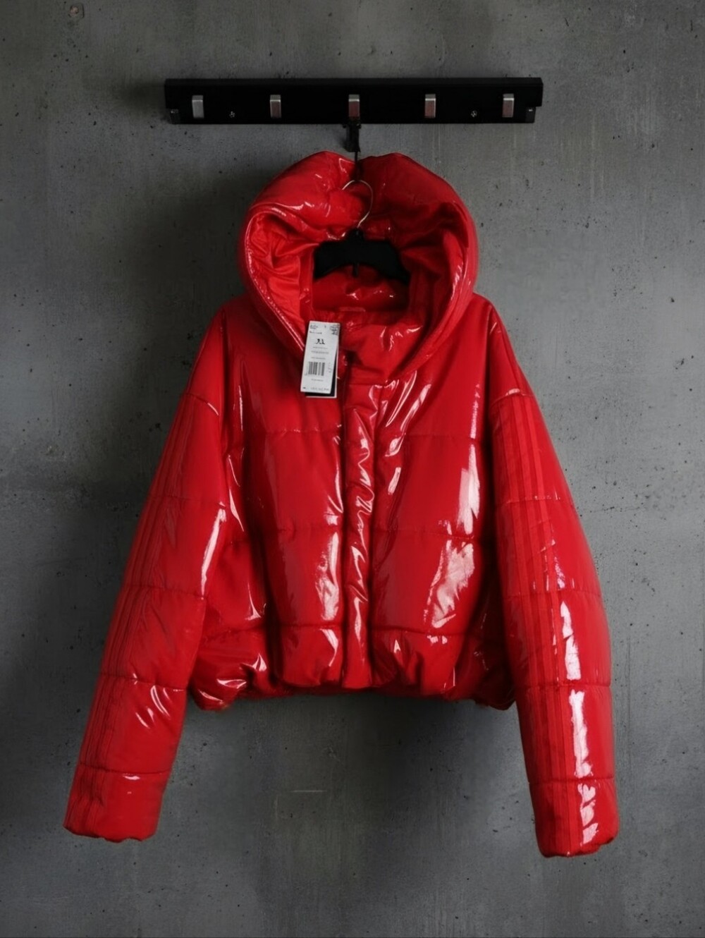NWT Adidas x Ivy Park Latex Cropped Puffer Jacket | Red, Unisex XL